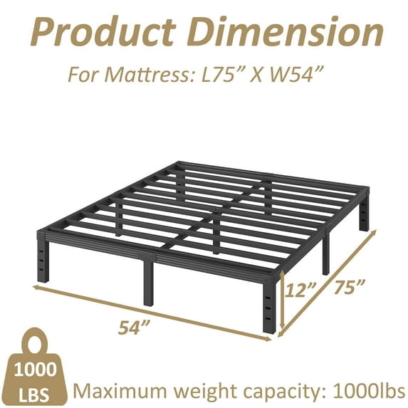 Venuezy 12 Inch High Full Metal Bed Frame,Bed Frame with Storage Space,Noise-Free Heavy Duty Sturdy Mattress Foundation,Easy Assembly,Quick Setup,No Box Spring Needed,12 Inch,Full