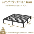 Venuezy 12 Inch High King Metal Bed Frame,Bed Frame with Storage Space,Noise-Free Heavy Duty Sturdy Mattress Foundation,Easy Assembly,Quick Setup,No Box Spring Needed,12 Inch,King