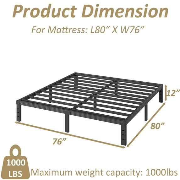 Venuezy 12 Inch High King Metal Bed Frame,Bed Frame with Storage Space,Noise-Free Heavy Duty Sturdy Mattress Foundation,Easy Assembly,Quick Setup,No Box Spring Needed,12 Inch,King