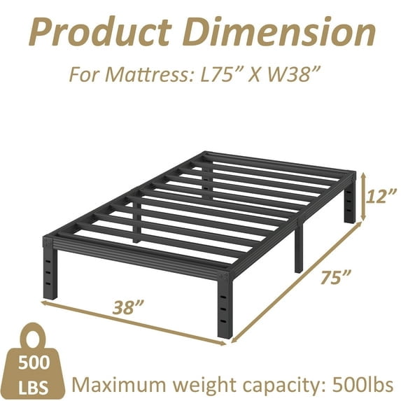 Venuezy 12 Inch High Twin Metal Bed Frame,Bed Frame with Storage Space,Noise-Free Heavy Duty Sturdy Mattress Foundation,Easy Assembly,Quick Setup,No Box Spring Needed,12 Inch,Twin