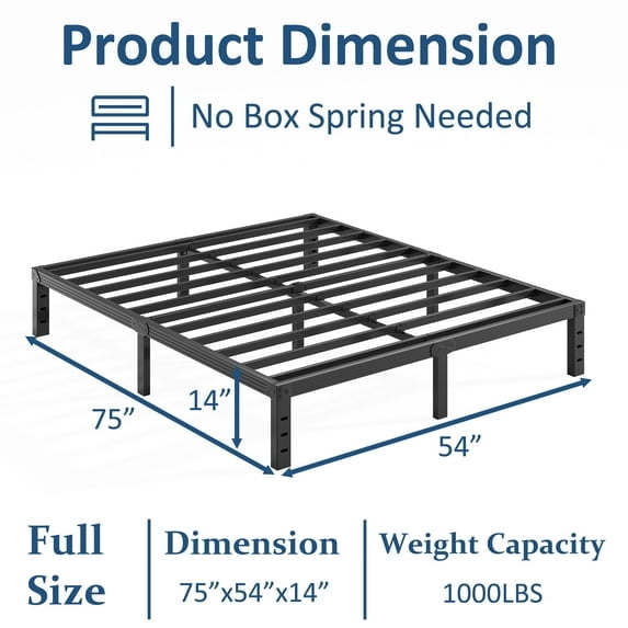 Venuezy 14 Inch High Full Metal Bed Frame,Bed Frame with Storage Space,Noise-Free Heavy Duty Sturdy Mattress Foundation,Easy Assembly,Quick Setup,No Box Spring Needed,14 Inch,Full