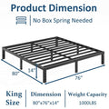 Venuezy 14 Inch High King Metal Bed Frame,Bed Frame with Storage Space,Noise-Free Heavy Duty Sturdy Mattress Foundation,Easy Assembly,Quick Setup,No Box Spring Needed,14 Inch,King