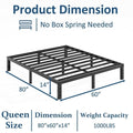 Venuezy 14 Inch High Queen Metal Bed Frame,Bed Frame with Storage Space,Noise-Free Heavy Duty Sturdy Mattress Foundation,Easy Assembly,Quick Setup,No Box Spring Needed,14 Inch,Queen