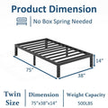 Venuezy 14 Inch High Twin Metal Bed Frame,Bed Frame with Storage Space,Noise-Free Heavy Duty Sturdy Mattress Foundation,Easy Assembly,Quick Setup,No Box Spring Needed,14 Inch,Twin