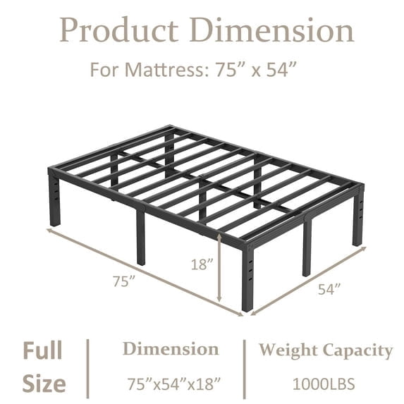 Venuezy 18 Inch High Full Metal Bed Frame,Bed Frame with Storage Space,Noise-Free Heavy Duty Sturdy Mattress Foundation,Easy Assembly,Quick Setup,No Box Spring Needed,18 Inch,Full