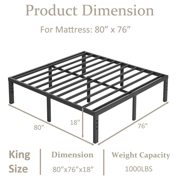 Venuezy 18 Inch High King Metal Bed Frame,Bed Frame with Storage Space,Noise-Free Heavy Duty Sturdy Mattress Foundation,Easy Assembly,Quick Setup,No Box Spring Needed,18 Inch,King