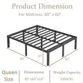 Venuezy 18 Inch High Queen Metal Bed Frame,Bed Frame with Storage Space,Noise-Free Heavy Duty Sturdy Mattress Foundation,Easy Assembly,Quick Setup,No Box Spring Needed,18 Inch,Queen