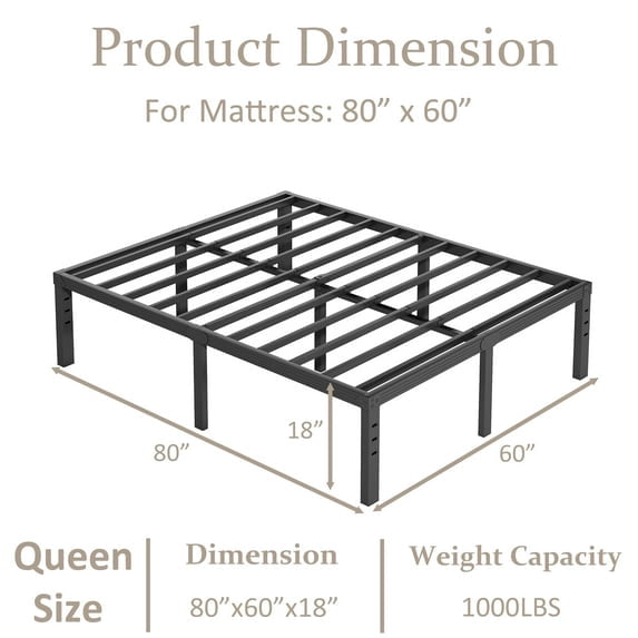 Venuezy 18 Inch High Queen Metal Bed Frame,Bed Frame with Storage Space,Noise-Free Heavy Duty Sturdy Mattress Foundation,Easy Assembly,Quick Setup,No Box Spring Needed,18 Inch,Queen
