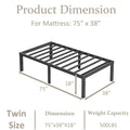 Venuezy 18 Inch High Twin Metal Bed Frame,Bed Frame with Storage Space,Noise-Free Heavy Duty Sturdy Mattress Foundation,Easy Assembly,Quick Setup,No Box Spring Needed,18 Inch,Twin